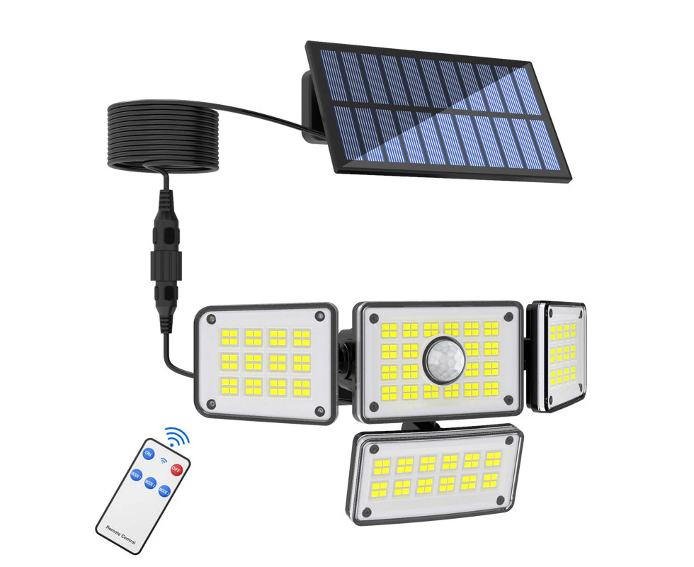 Solar Lights Outdoor, 224 LED 3000LM with Motion Sensor, IP65 Waterproof, 4 Heads, Solar Security Light, 3 Modes