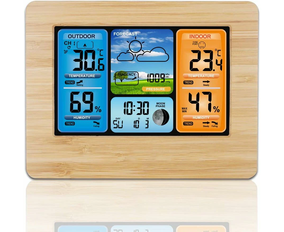 Weather Station With Outdoor Sensor, Thermometer, Hygrometer, Indoor And Outdoor Radio Weather Station °C/°F, Date, Weekend, Moon Phases, Daily Alarm