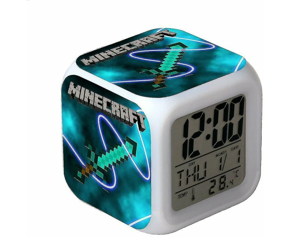 Minecraft Colorful Alarm Clock Led Color Changing Cartoon Clock Student Mute Night Light Christmas Gift Birthday Gift 01