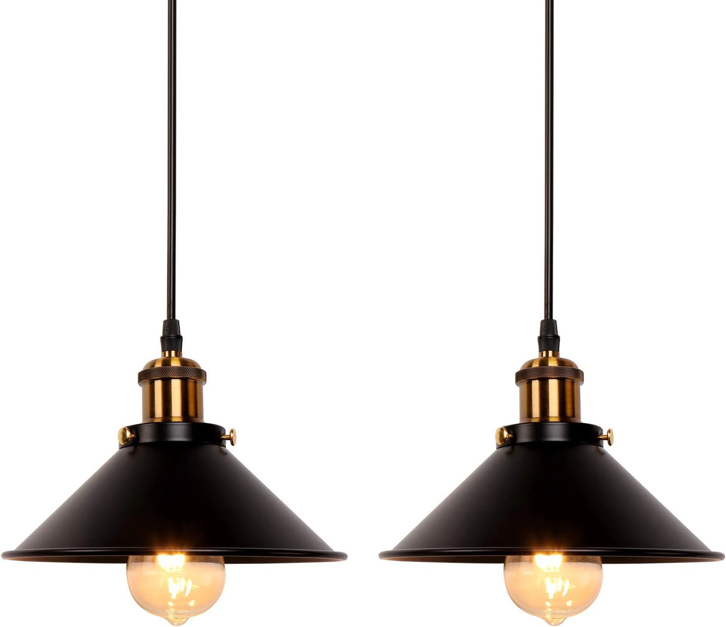 Set Of 2 Industrial Retro Black Iron Pendant Lights, Kitchen, Bar, Balcony