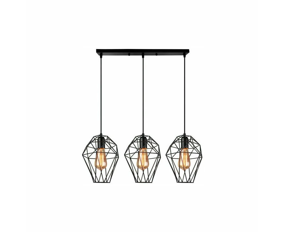 Modern Interior Pendant Lamp E27 Chandelier Pendant Light Wrought Iron Vintage Industrial Kitchen Bedroom 3 Lights Black