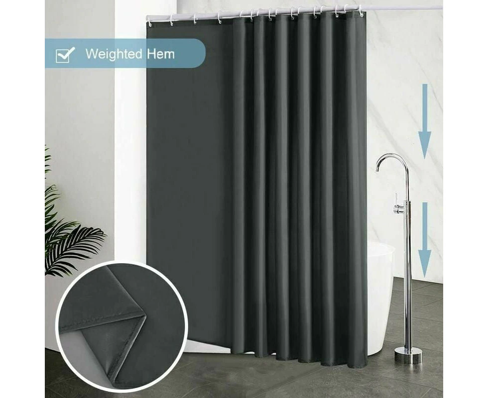 Extra Large Shower Curtain 240x200 cm, Dark Grey, with 16 Hooks, Weighted, Mildew Resistant, Waterproof Polyester, Antibacterial, Machine Washable