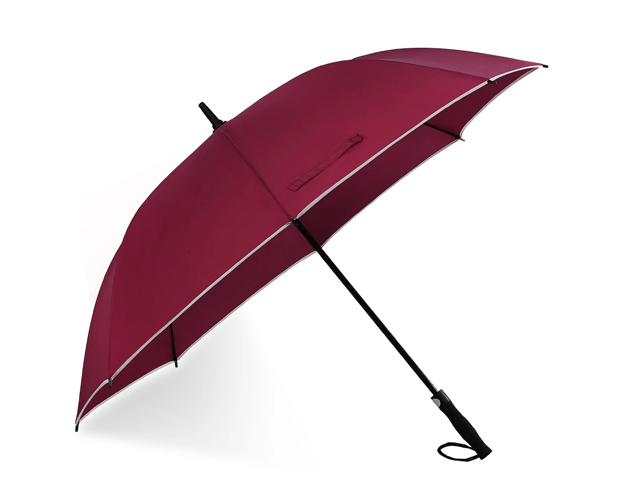 Windproof 8-Rib Straight Handle Semi-Automatic Business Umbrella with Fluorescent Trim - Wine Red