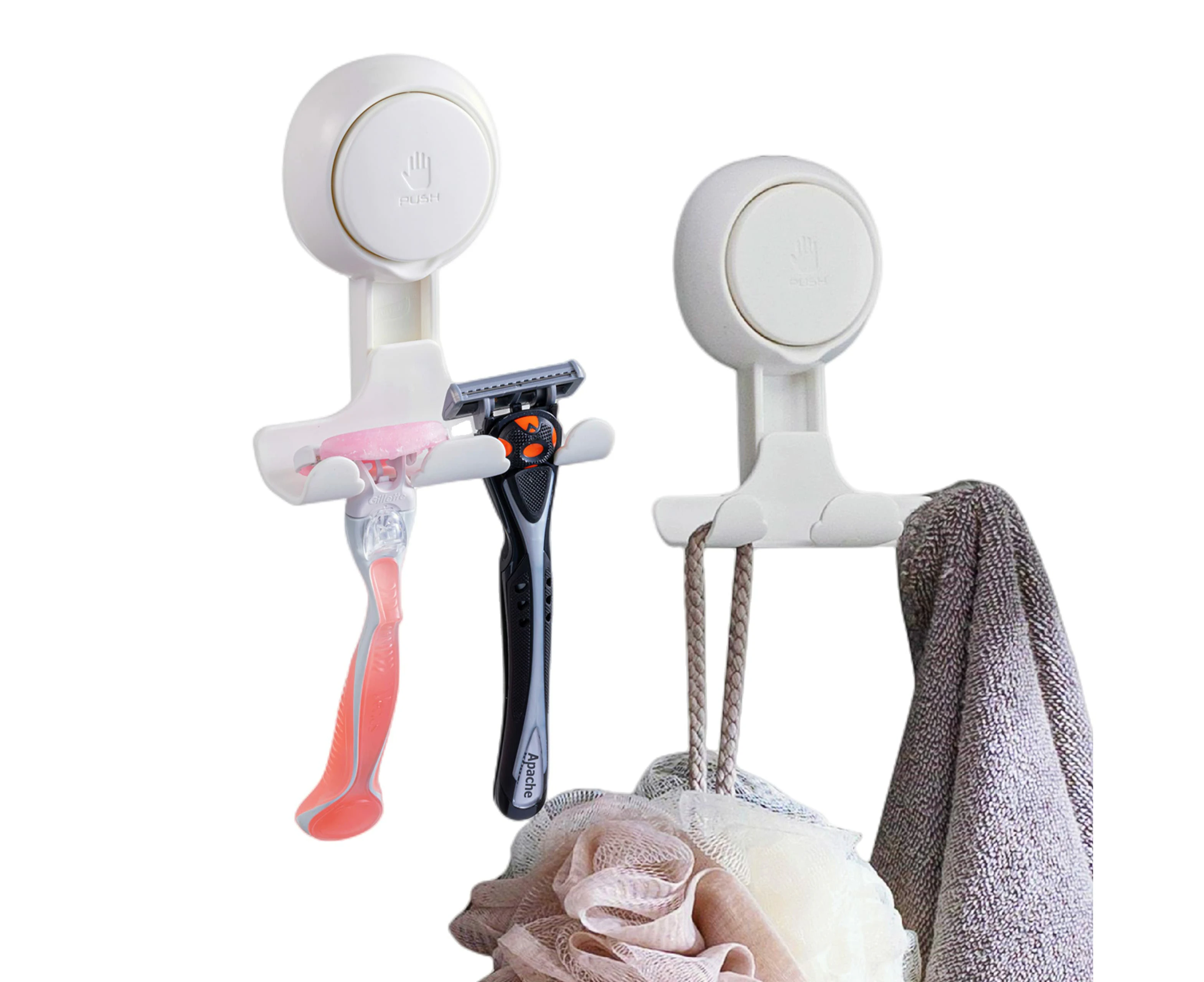 WSECOMM Razor Holder for Shower 2 Pack, Suction Cup Hooks Powerful Vacuum Suction Hooks Removable and Reusable Shower Razor Hooks for Bathroom & Kitc