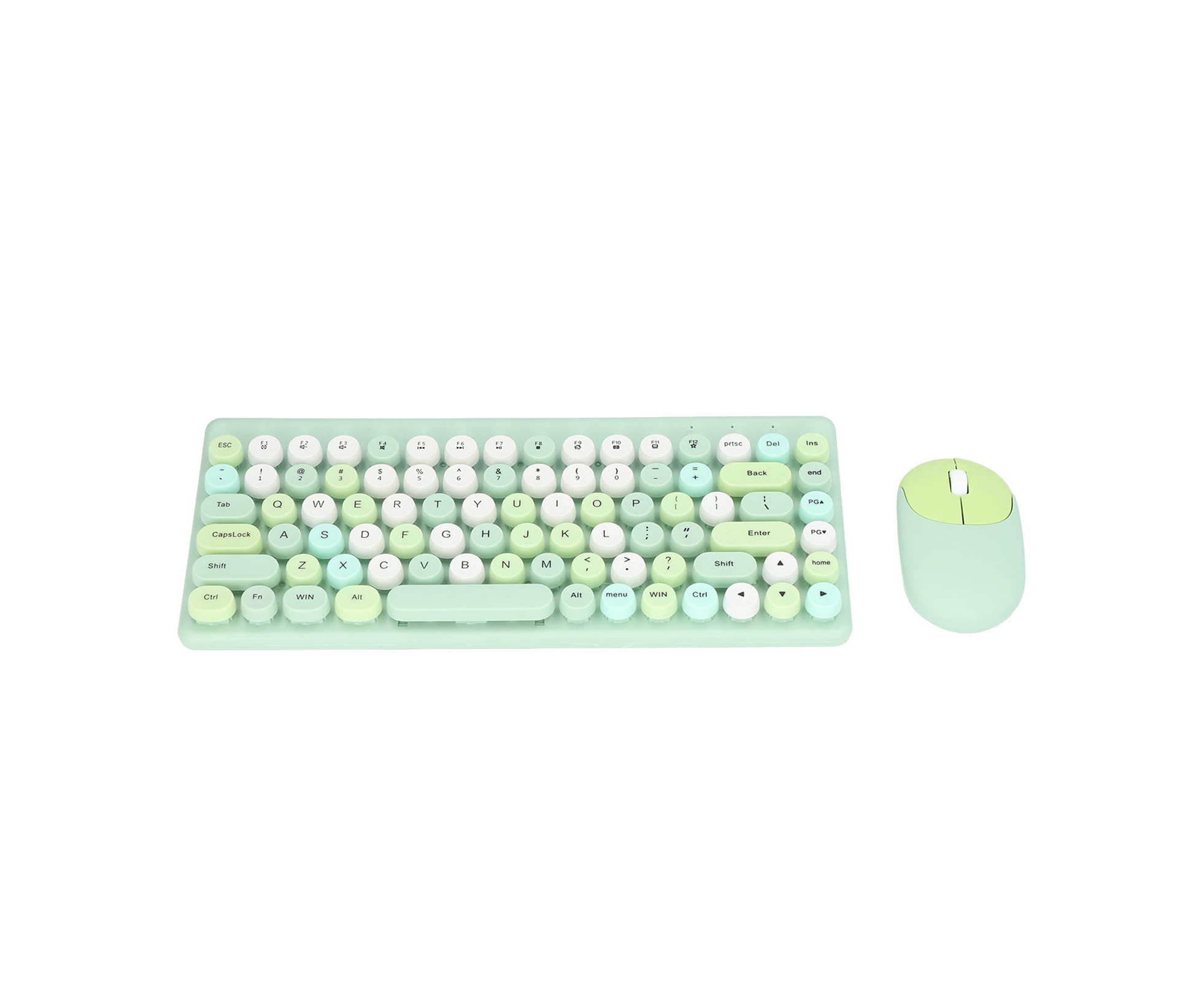 USB Keyboard Mouse Wireless Cute Mix Color 86 Keys Retro Round Concave Keycap 1200DPI Gaming Set Green