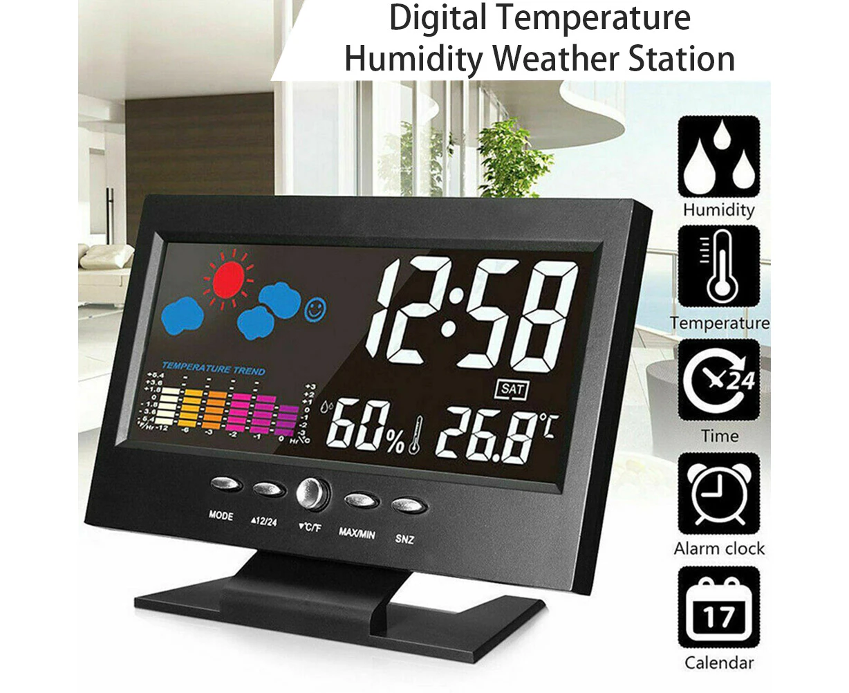 Intelligent Digital Display Weather Clock, Wireless Temperature Humidity Meter with Calendar