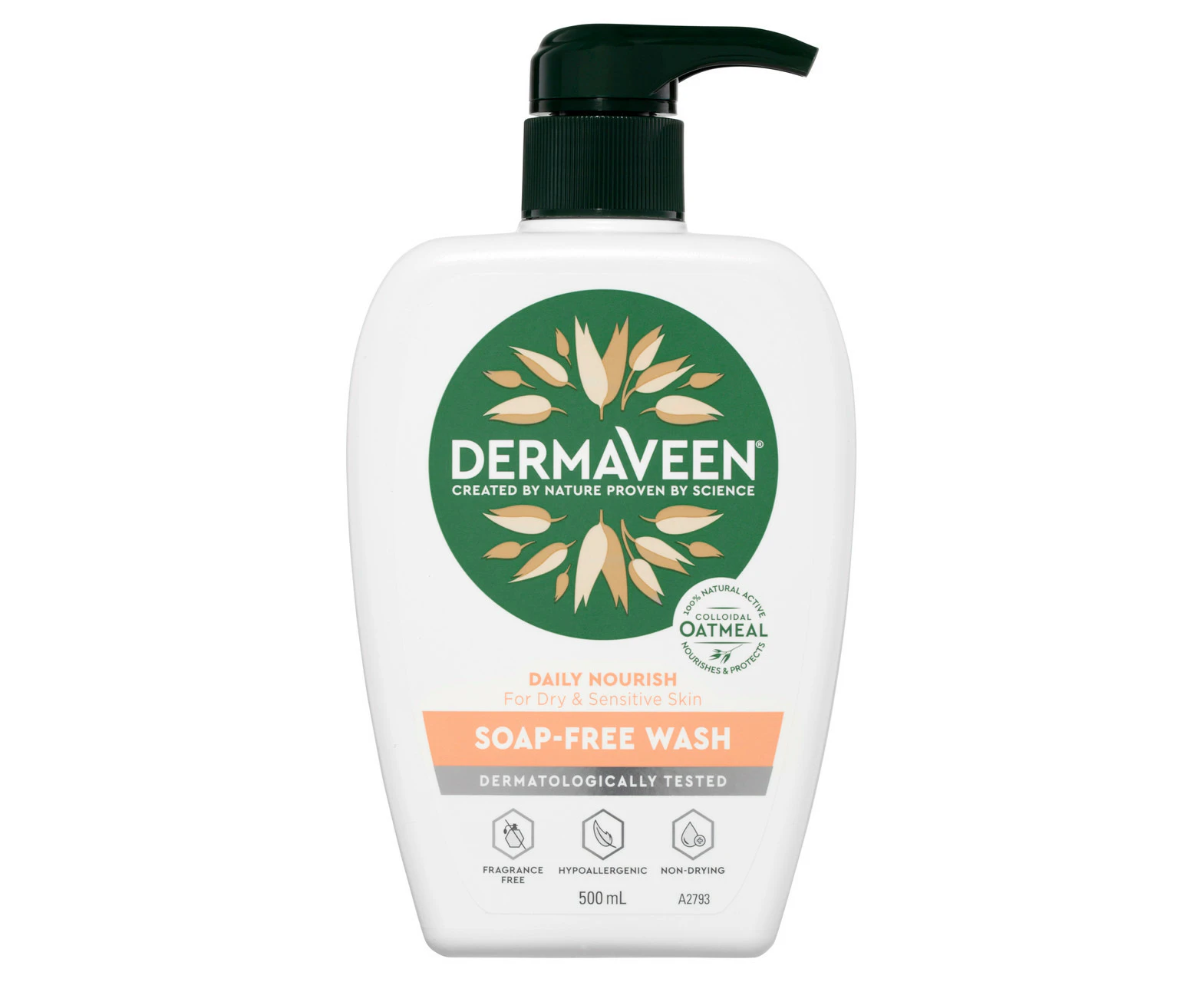 DermaVeen Daily Nourish Soap-Free Wash for Dry & Sensitive Skin 500mL