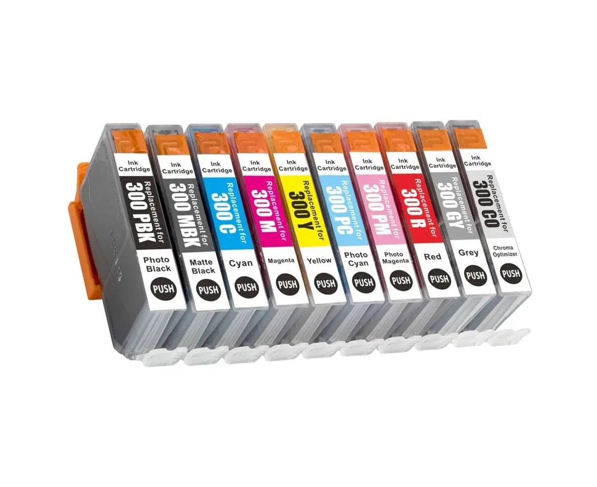 10 Pack Generic Canon PFI-300 PFI300 Ink Cartridges Combo [1PBK,1MBK,1C,1M,1Y,1GY,1PC,1PM,1R,1CO]