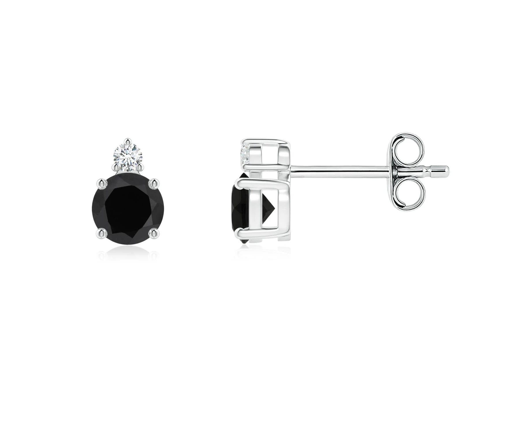 Angara Natural Basket-Set Round Black Onyx Stud Earrings with Diamond in 925 Sterling Silver for Women (Size: 4mm | Grade: AAA) | Jewellery for Her