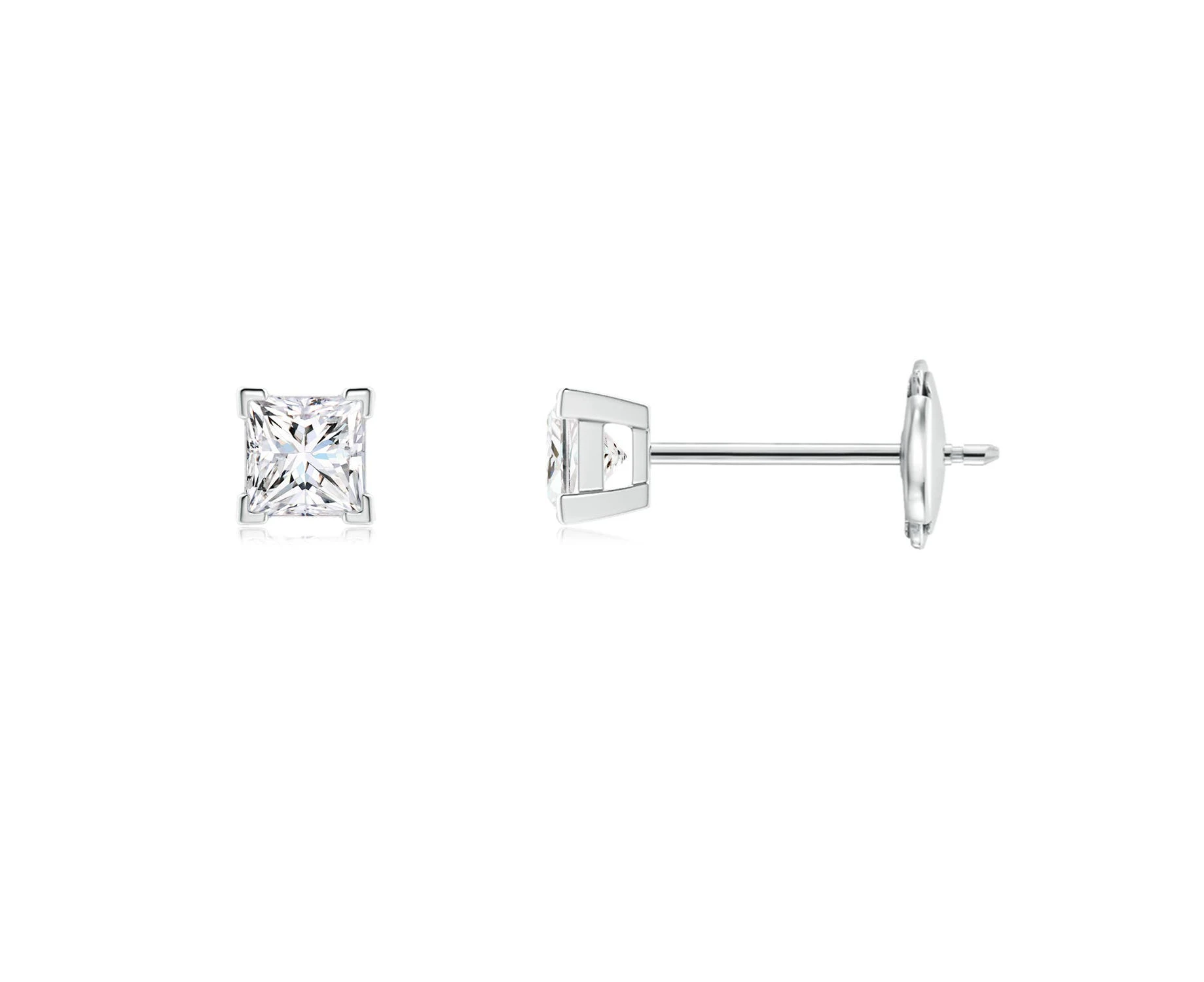 Angara Natural Princess-Cut Diamond Solitaire Stud Earrings in 14ct White Gold for Women (Size: 2.5mm|Colour: G|Clarity: VS2)|April Birthstone Jewellery