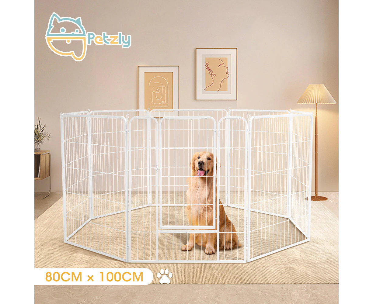 Petzly Dog Playpen Puppy Exercise Cage Pet Cage Enclosure 8 Panel 80x100CM White