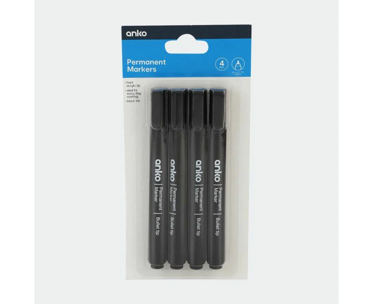 Permanent Markers, 4 Pack  - Anko