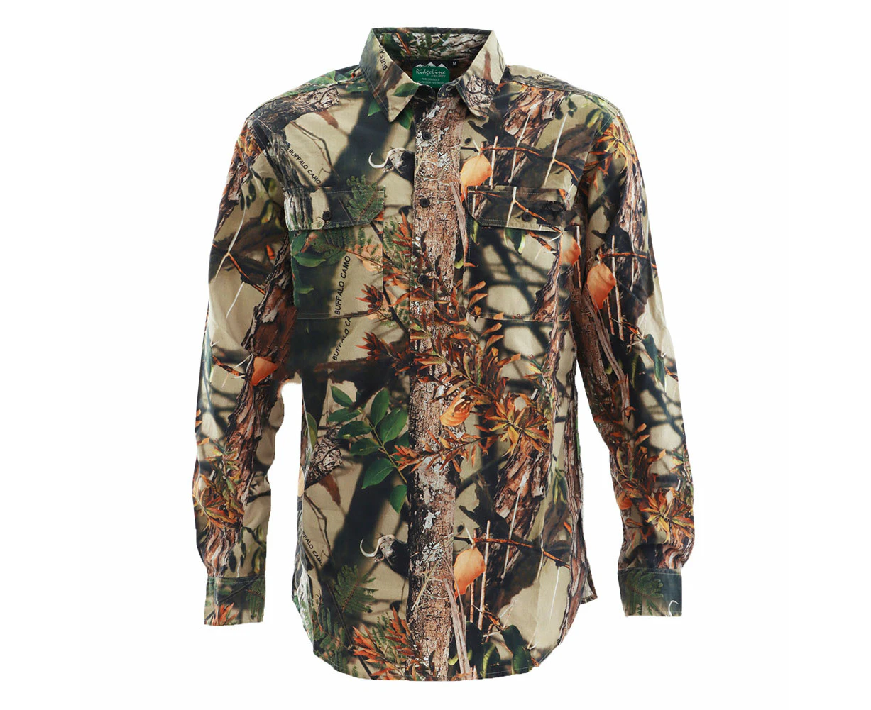 Ridgeline Yard Placket Mens Long Sleeve Shirt Buffalo Camo L