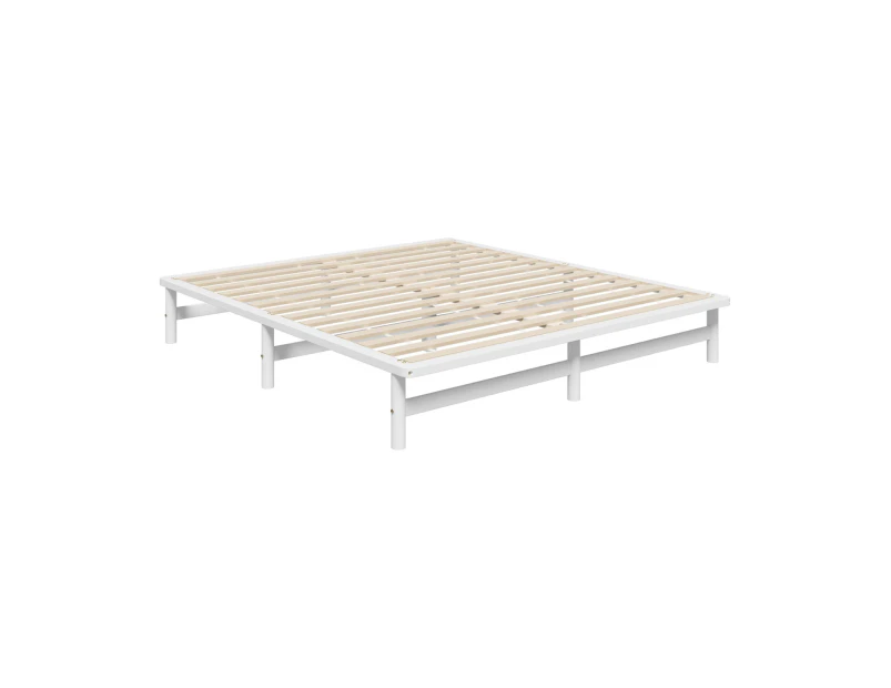 Oikiture Wooden Bed Frame King Solid Pine Timber Platform White