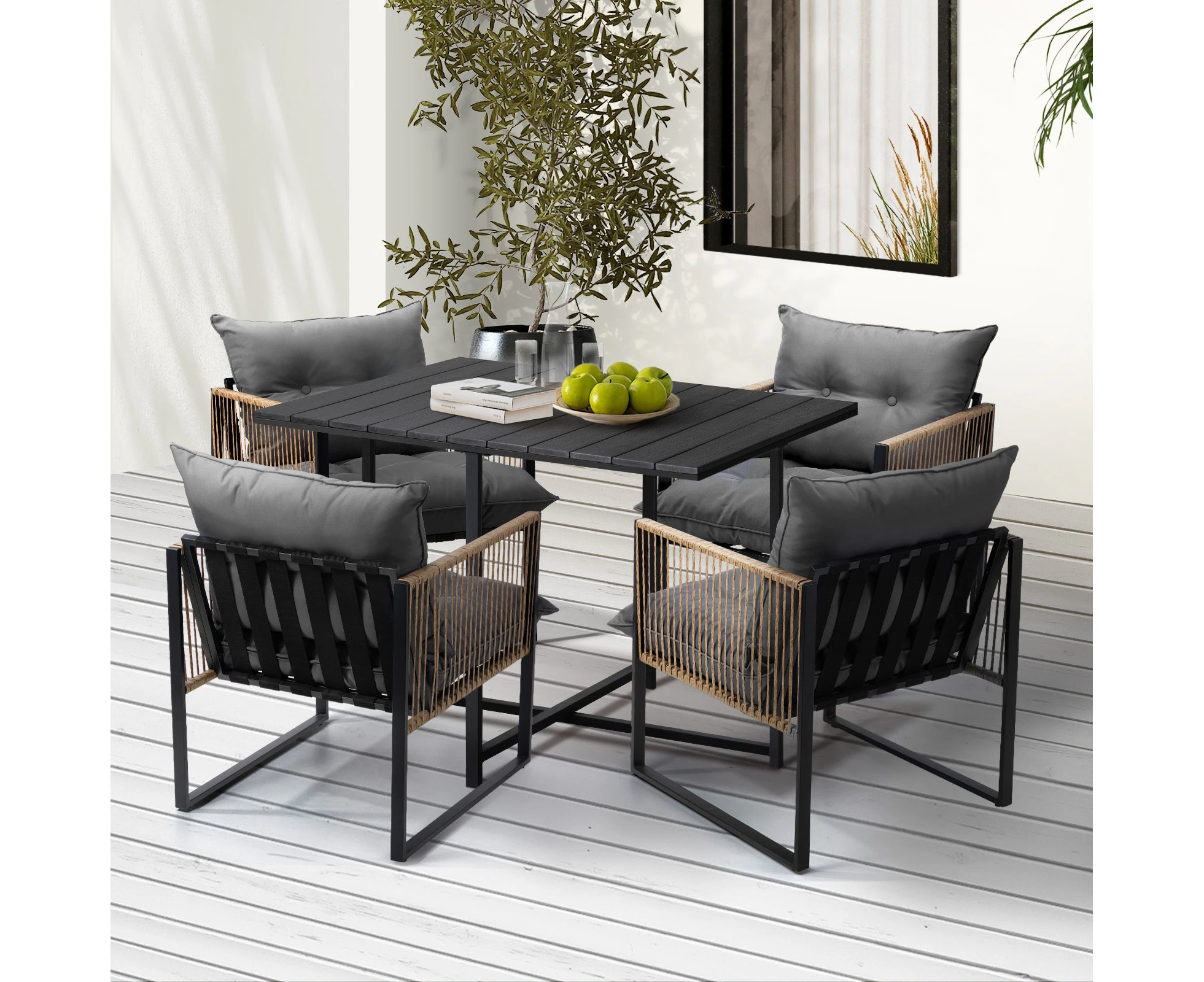 Livsip 4 Seater Outdoor Dining Set Patio Furniture Garden Table and Armchairs