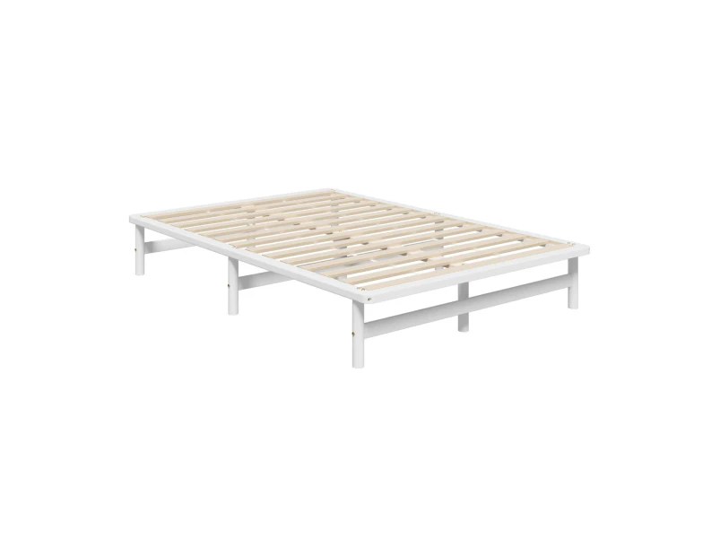 Oikiture Wooden Bed Frame Queen Solid Pine Timber Platform White