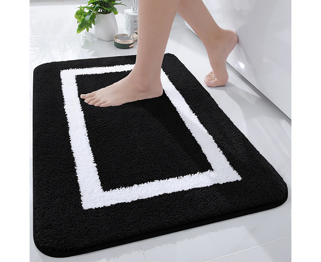 Bathroom rug Bath mat non-slip Washable Bath rug Soft microfibre deep pile bath mat - 41 x 61 cm, Black