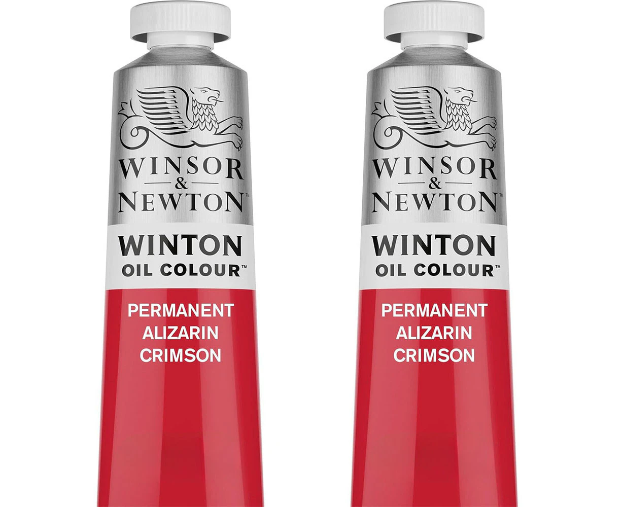 2x Winsor & Newton 200ml Winton Oil Colour Paint Permt Alizarin Crimson 004