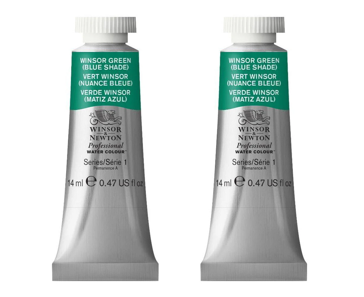 2x Winsor & Newton 14ml Professional Watercolour Winsor Green Blue Shade S1