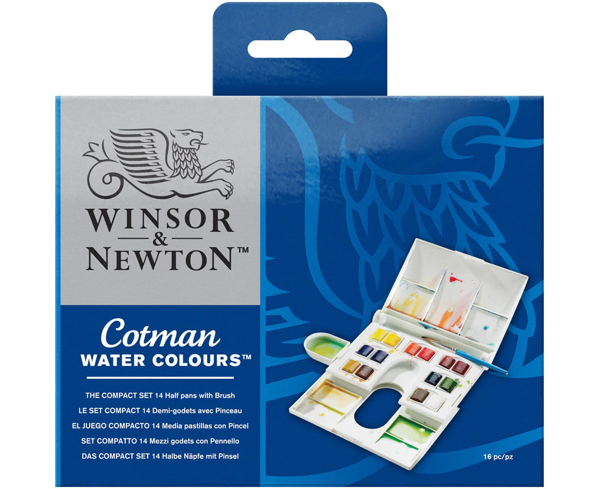 Winsor & Newton Cotman Watercolour Half-Pans Compact Artist Paint Set w/ Brush