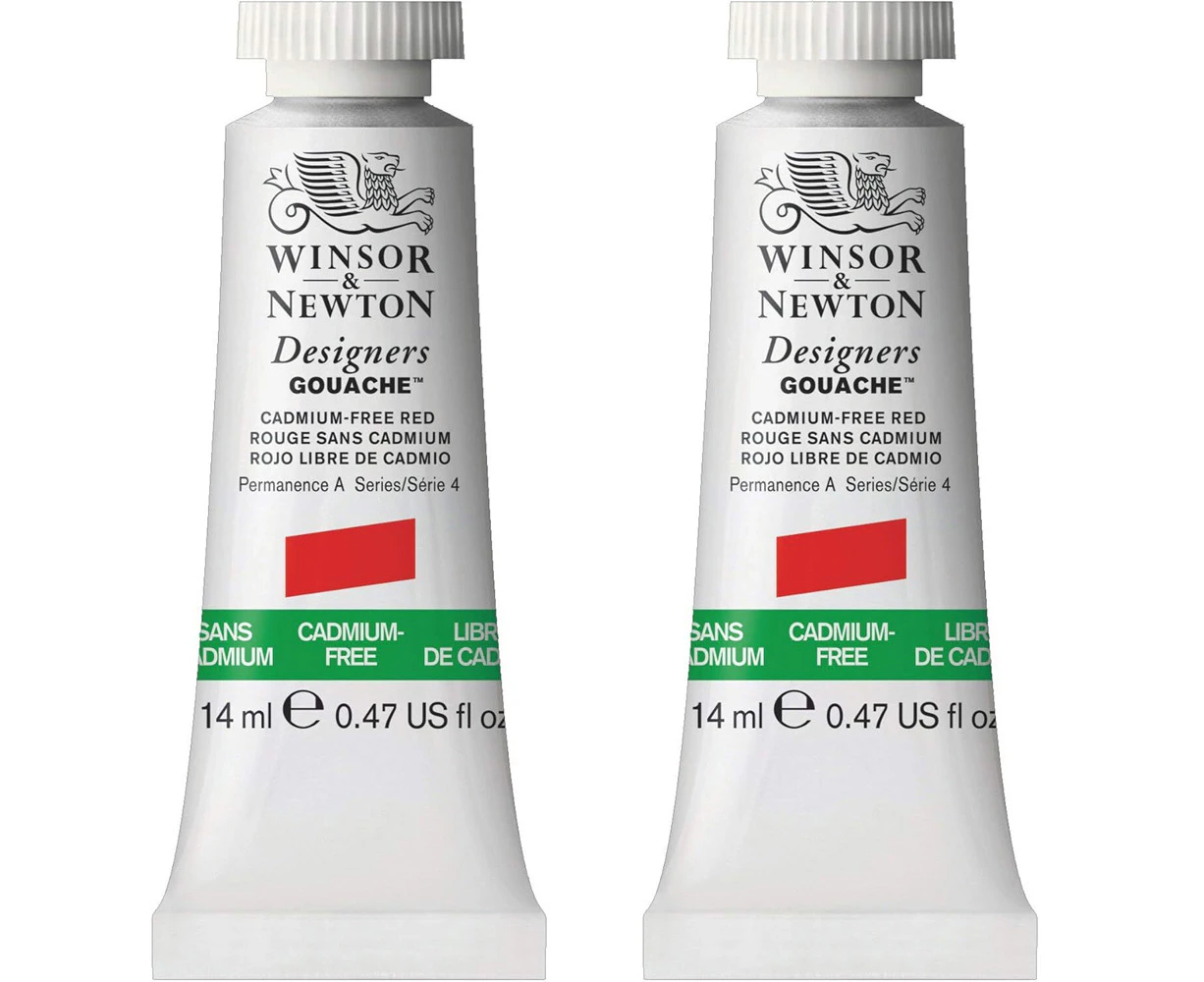 2x Winsor & Newton 14ml Designers' Gouache Watercolour Cadmium Free Red S4