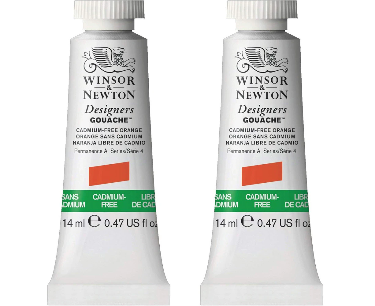 2x Winsor & Newton 14ml Designers' Gouache Painting Cadmium Free Orange S4