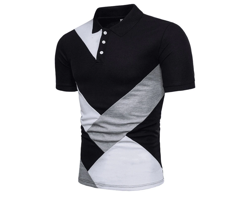 Men Polo Shirt Summer Casual Sports Patchwork Short Sleeve T-Shirt Golf Top