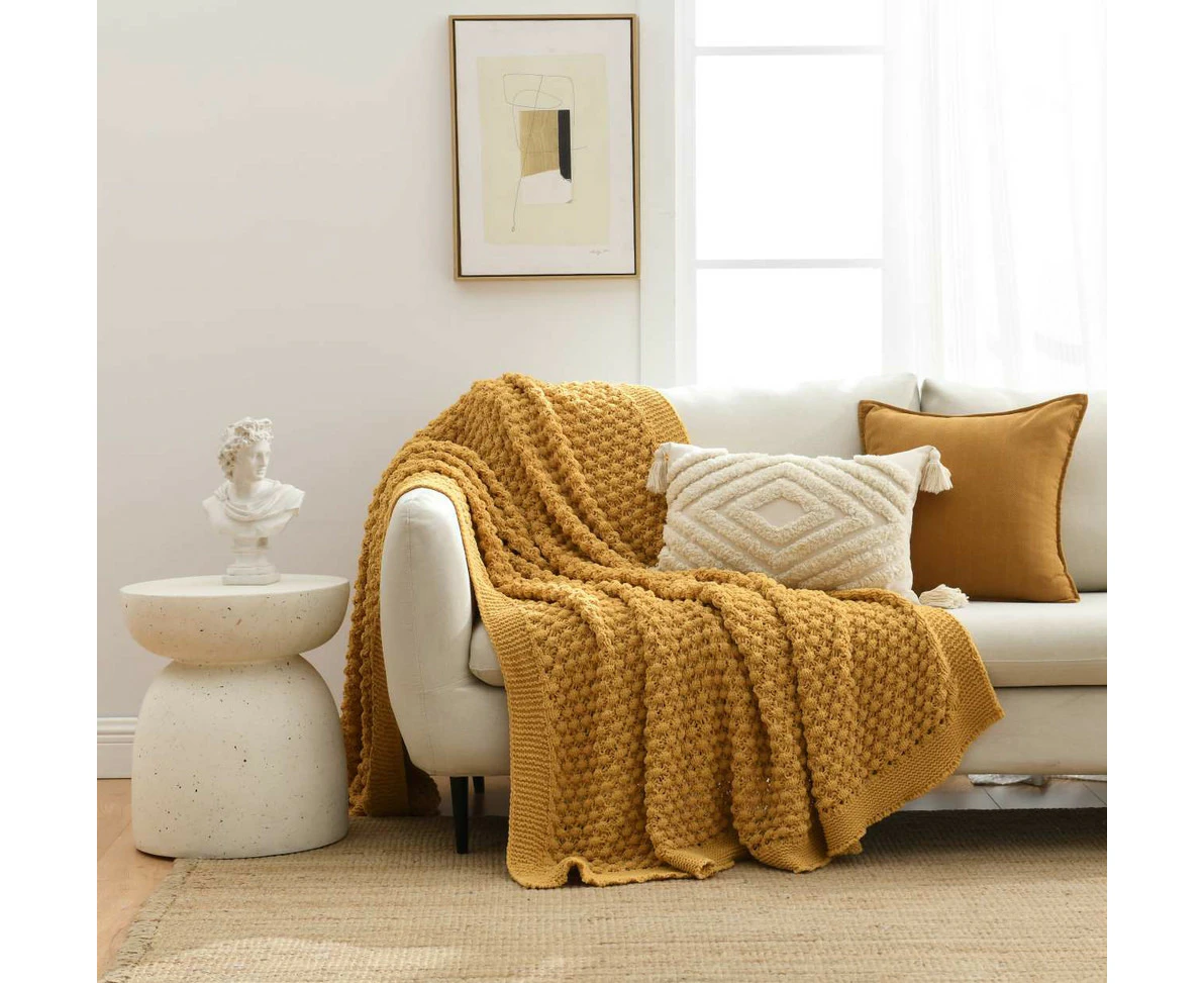 Ruya Knitted Chenille Throw | Mustard