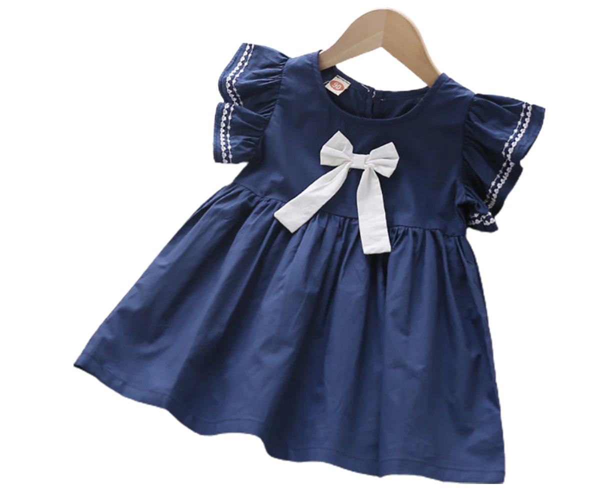 Kids Toddler Girls Summer Bowknot Swing Ruffle Dress Flutter Sleeve Sundress