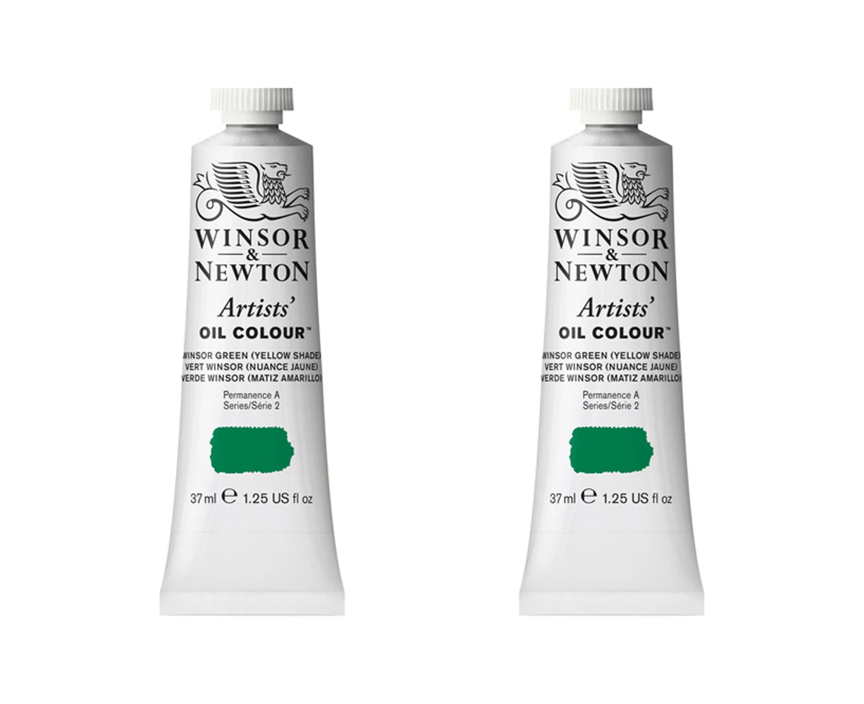 2x Winsor & Newton Artists Oil Colour 37ml Paint Tube Winsor Green Yell Shade S2