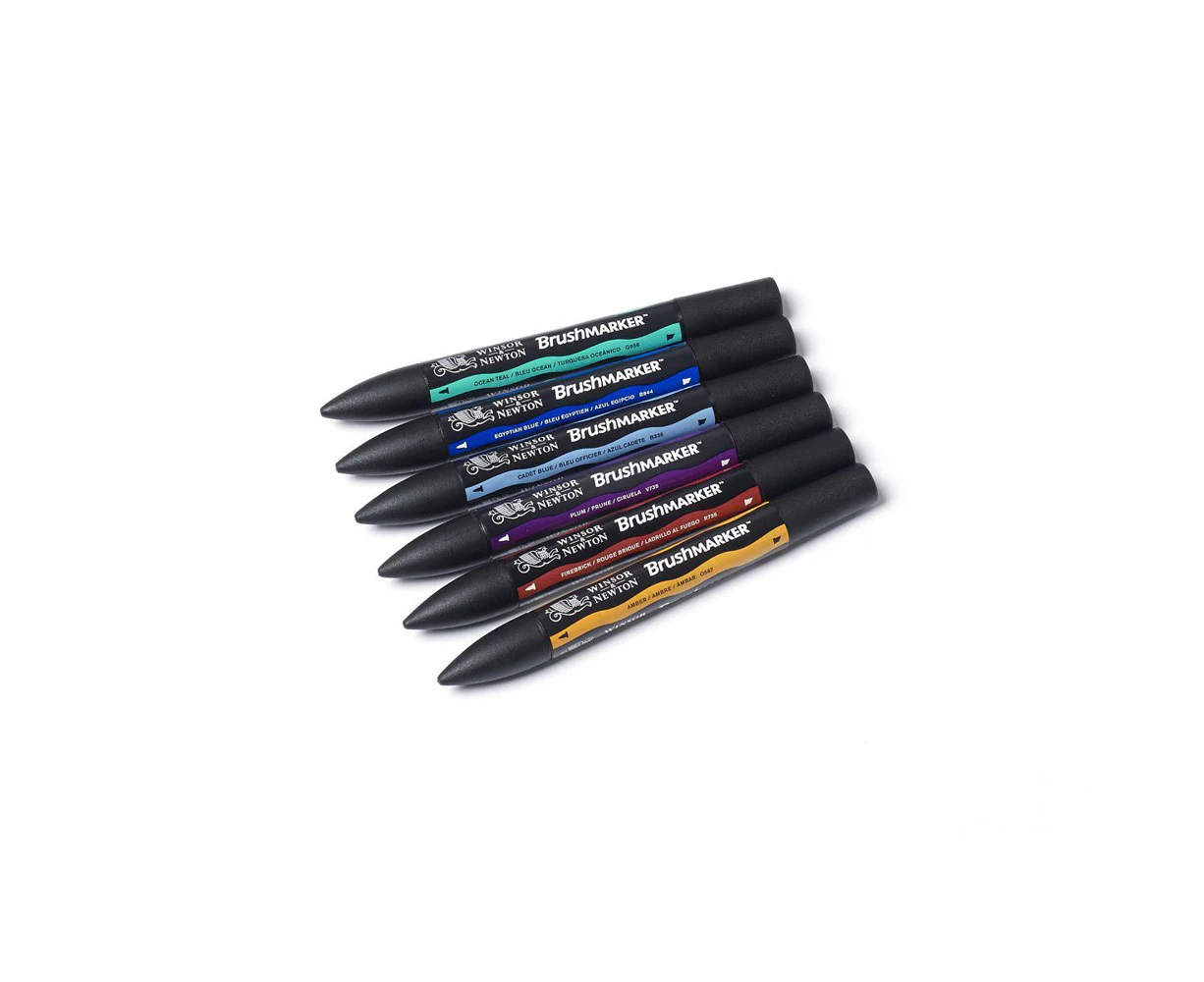 6pc Winsor & Newton Dual Tip BrushMarker Art Drawing/Colouring Set Rich Tones