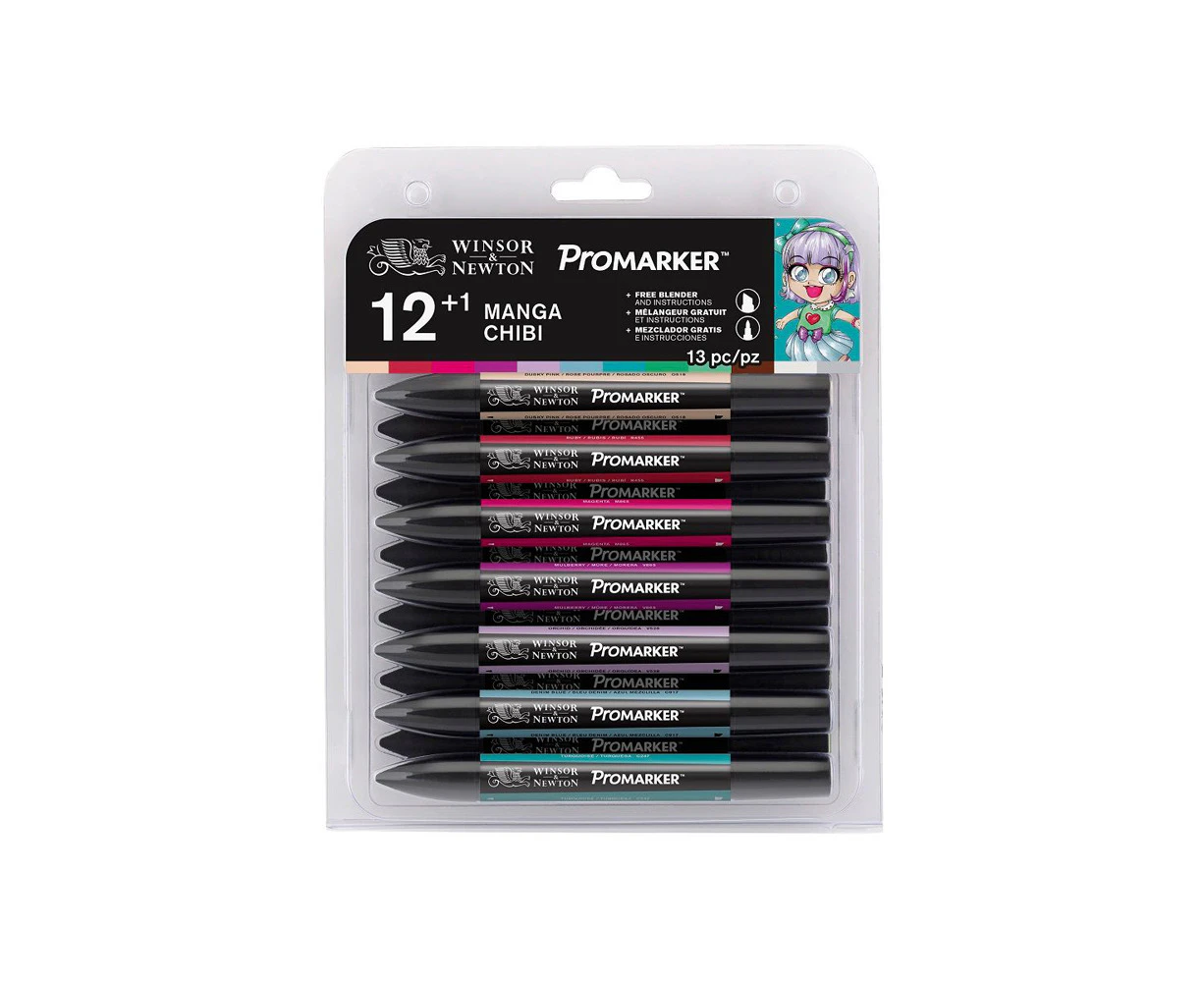 13pc Winsor & Newton ProMarker Manga Chibi Art Colouring/Drawing Marker Set