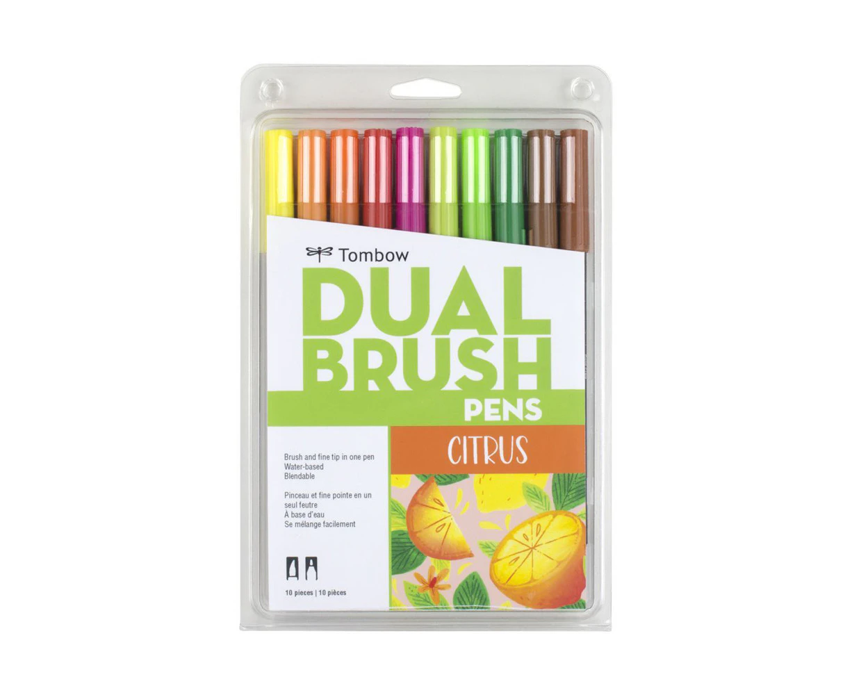 10pc Tombow Dual Brush/Fine Pen Marker Water-Based Sketching/Drawing Set Citrus