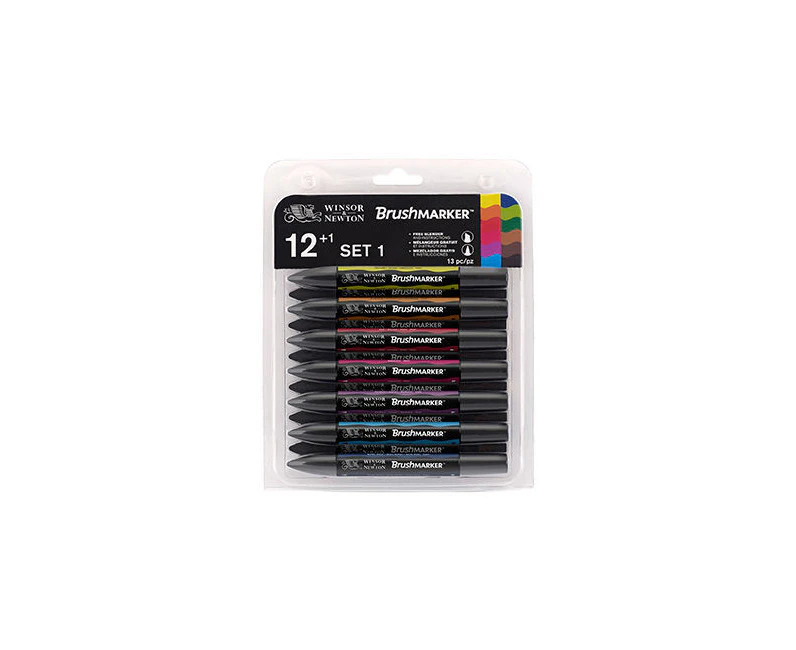 12pc Winsor & Newton Dual Tip BrushMarker Art Drawing/Colouring Marker Set Grey