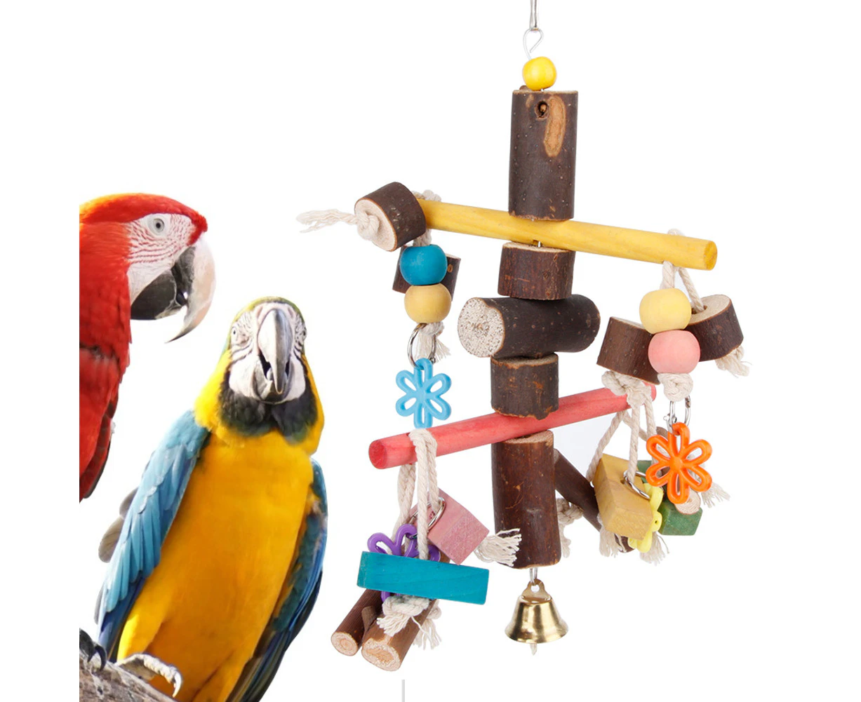 Bird Cage Accessory Wood Cotton Rope Swing - Hanging Pet Parrot Bite Chewing Toy with Hook