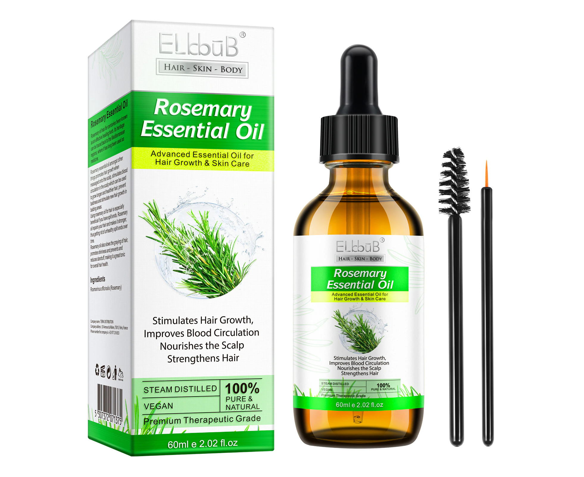 Elbbub 60ml Rosemary Essential Oil Anti Hair Loss Treatment Hair Growth Regrow Dry Scalp Kit Natiral Stimulate