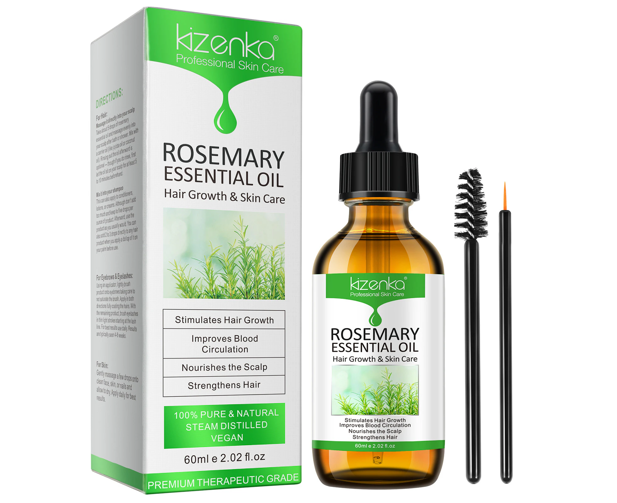 Kizenka 60ml Pure Rosemary Essential Oil Anti Hair Loss Growth Treatment Regrow Dry Scalp Kit Natural Stimulate Aromatherapy Body Massage