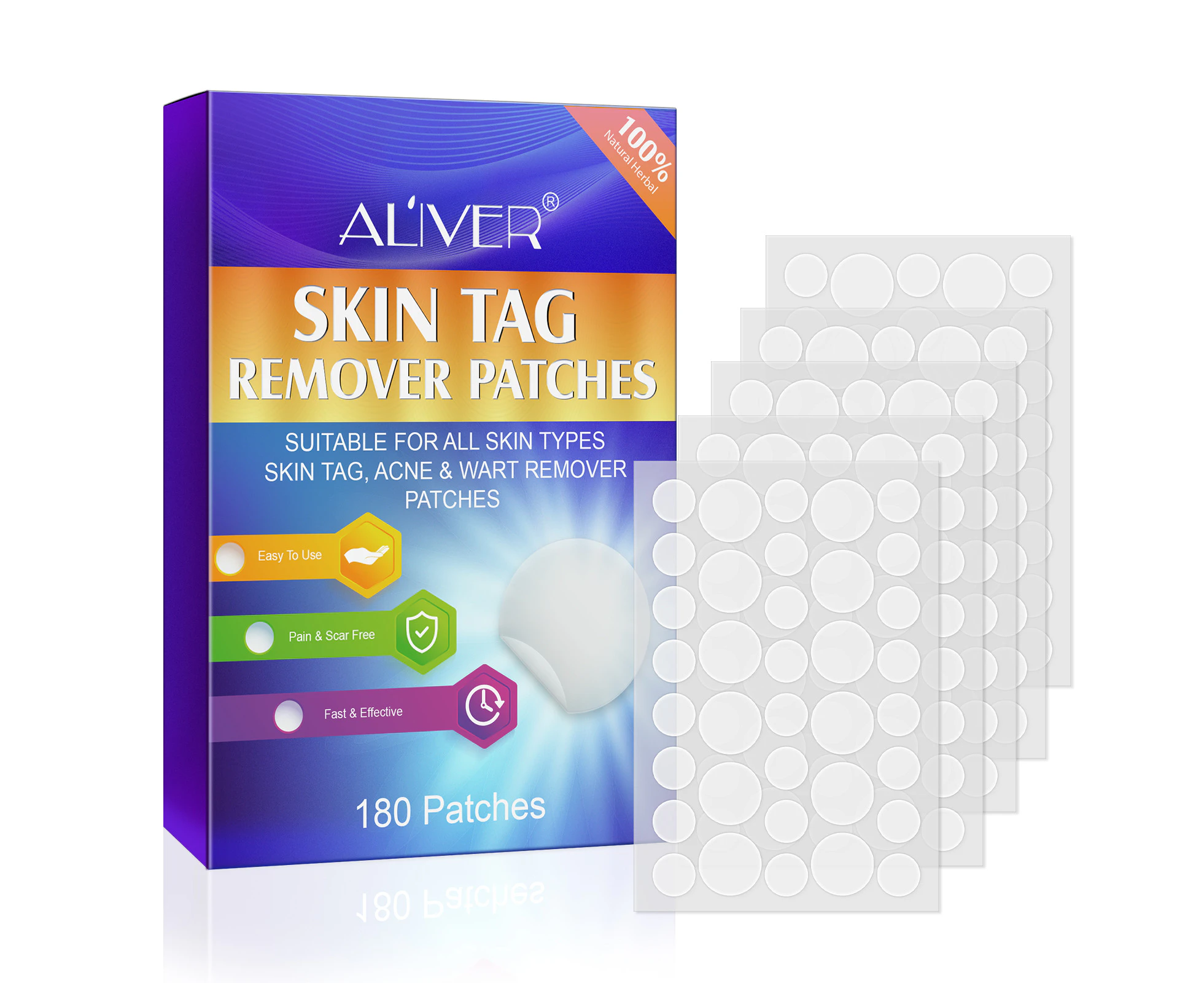 Aliver Skin Tag Remover Patches 180pcs Fast & Effective Mole Acne Wart Removal Pads Safe Painless Stickers Natural Treatment Pimple Body