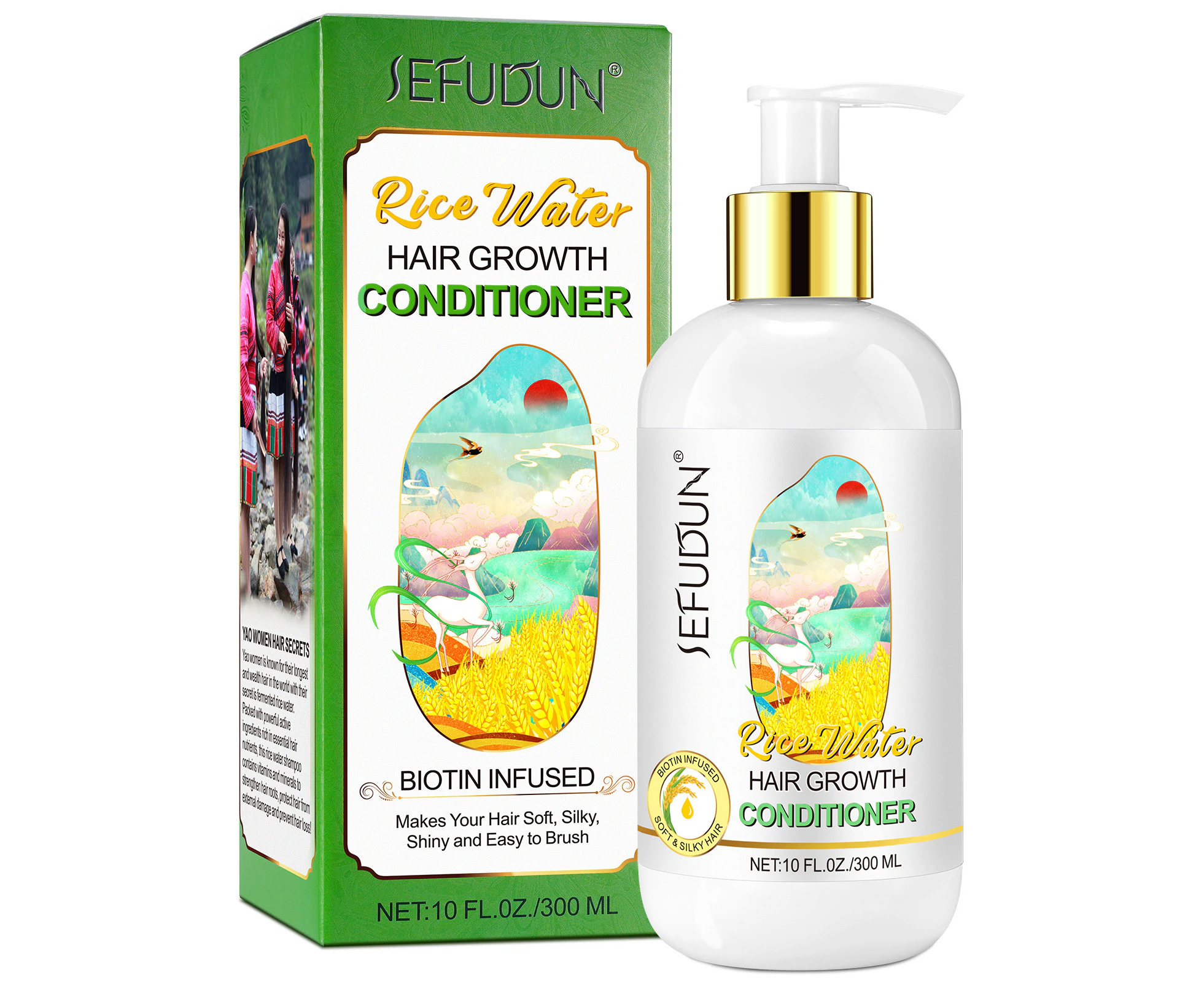 Sefudun Rice Water Anti Hair Loss Growth Conditioner Dry Damage Scalp Thick Strength Care Natural Moisturizing 300 ml