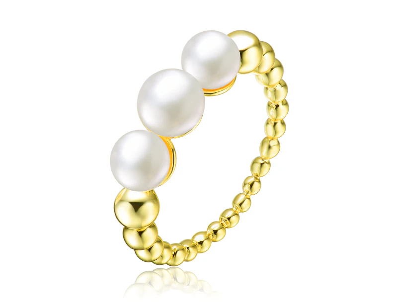 Genevive Gold Freshwater Pearls Stacking Band Ring