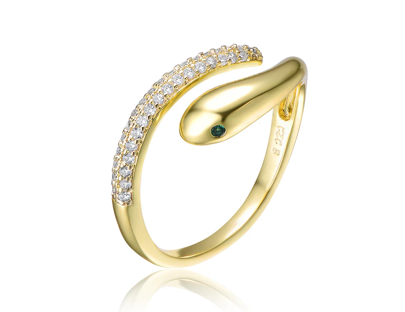 Rachel Glauber Gold Cubic Zirconia Snake Bypass Ring