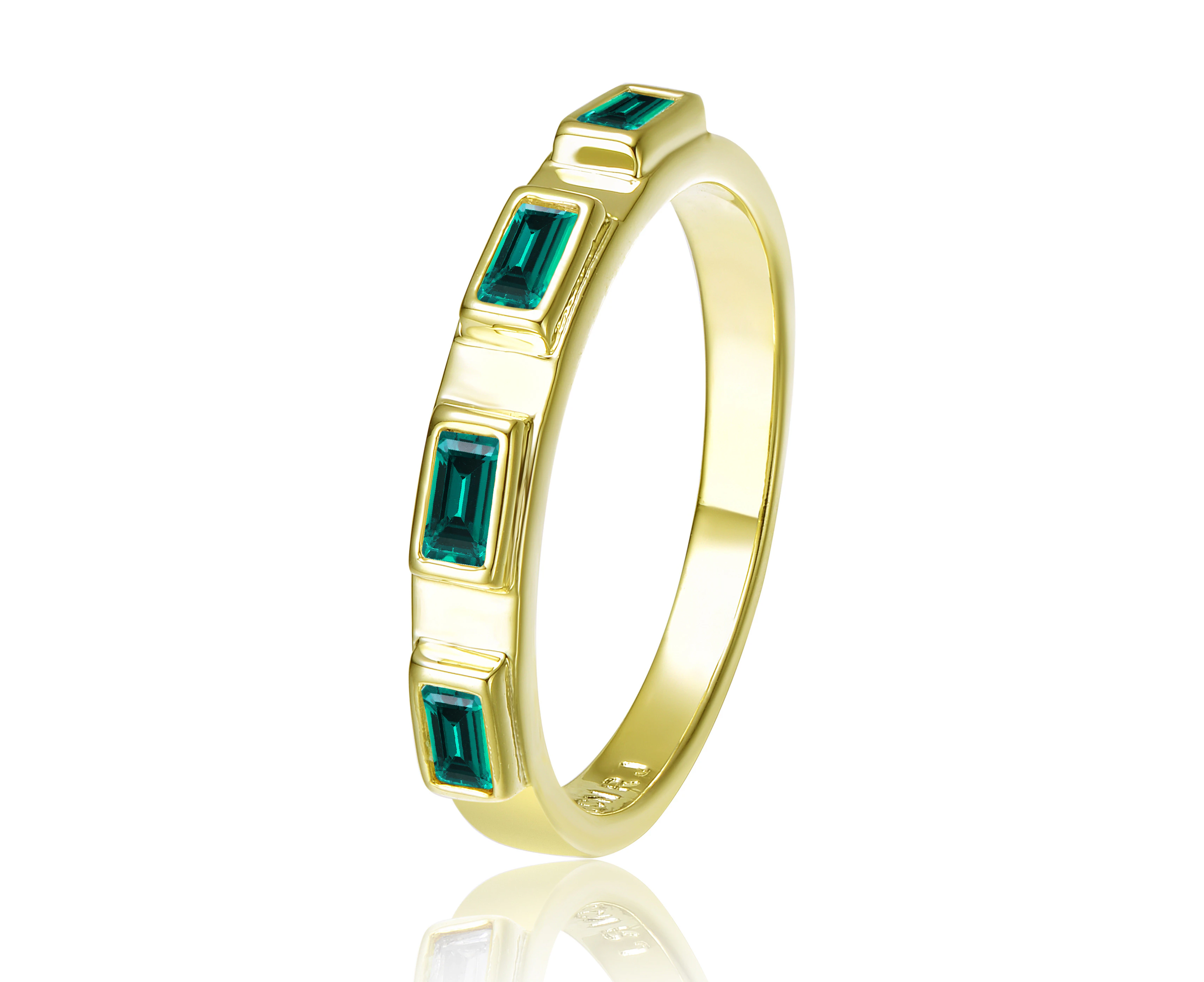 Rachel Glauber Gold Emerald Cubic Zirconia Band Ring