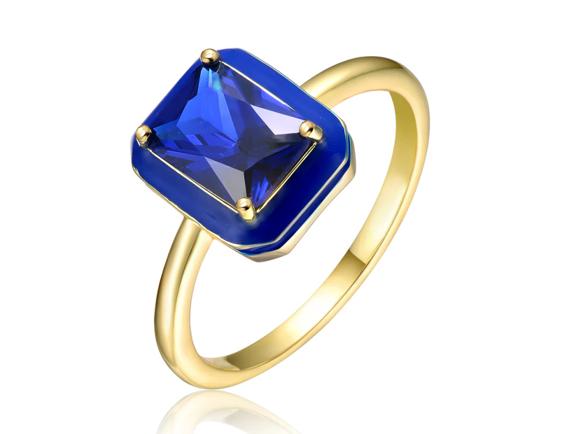 Rachel Glauber Sapphire Blue Radiant Halo Ring