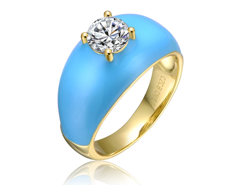 Rachel Glauber Solitaire Blue Enamel Dome Ring