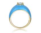 Rachel Glauber Solitaire Blue Enamel Dome Ring