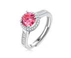 Stella Valentino Sterling Silver with 1ctw Fancy Pink & White Moissanite Halo Engagement Anniversary Adjustable Ring