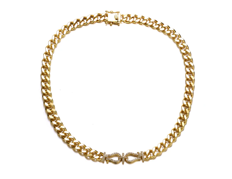 Rachel Glauber Gold Miami Cuban Chain Door Knocker Necklace