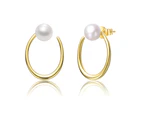 Genevive Gold Freshwater Pearl Oblong Oval Halo Earrings