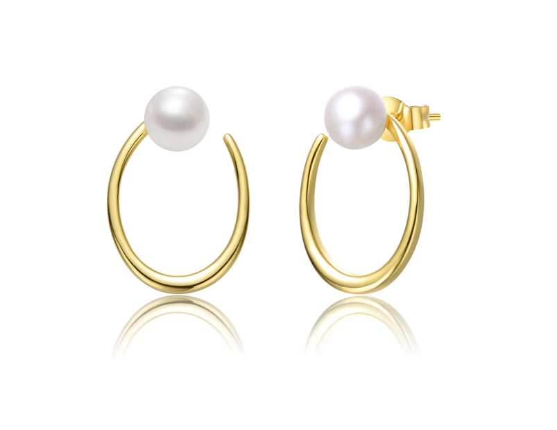 Genevive Gold Freshwater Pearl Oblong Oval Halo Earrings