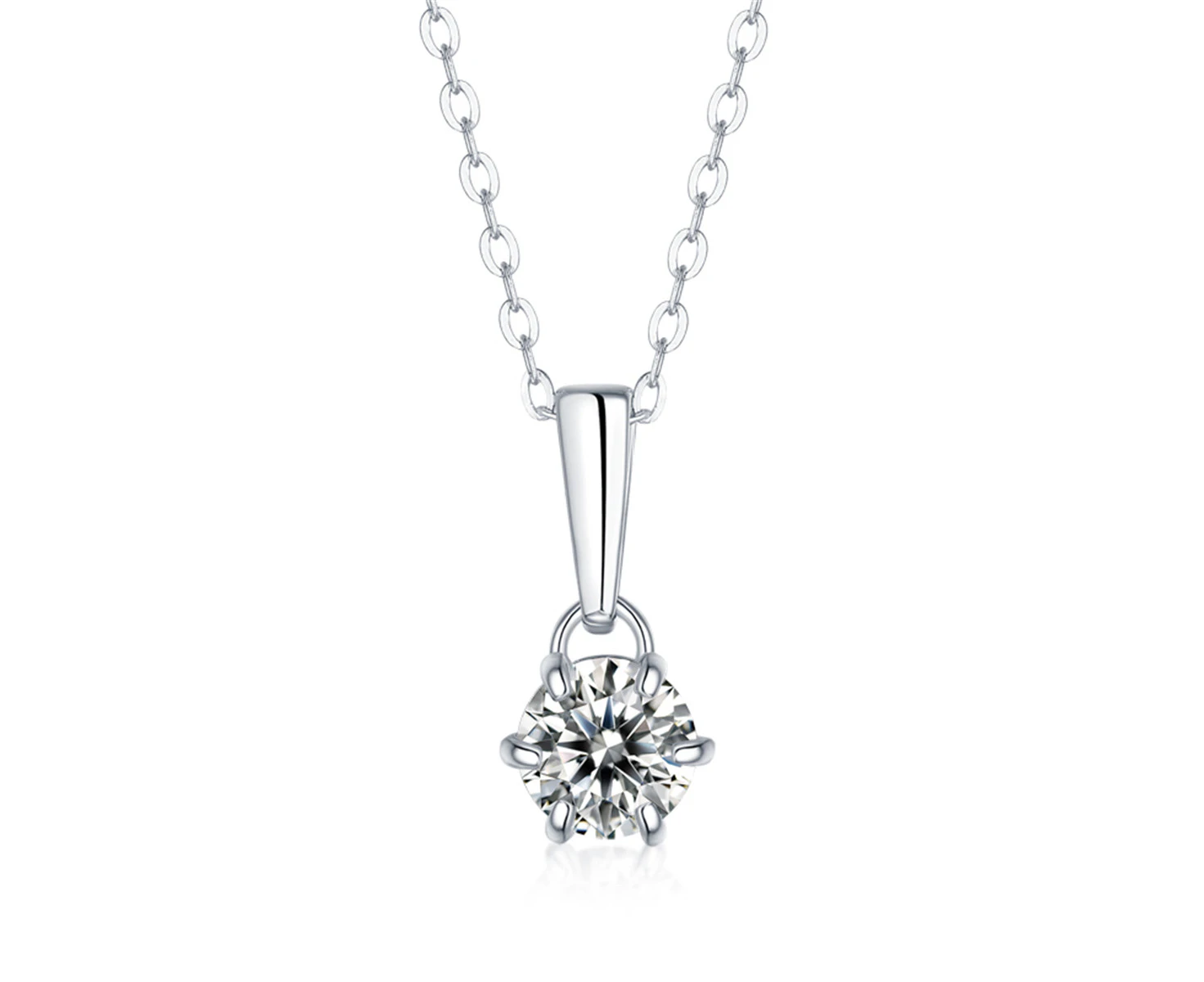 Stella Valentino Sterling Silver with 1ct Round Moissanite Drop Solitaire Pendant Necklace